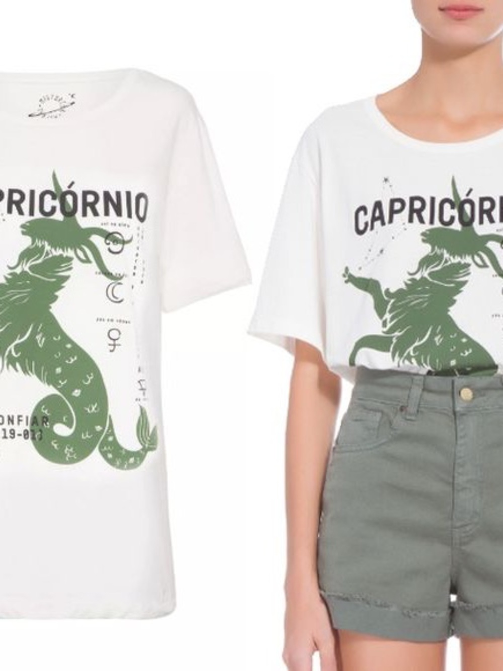 Farm Rio Capricórnio Graphic Tee - White with Green Print S